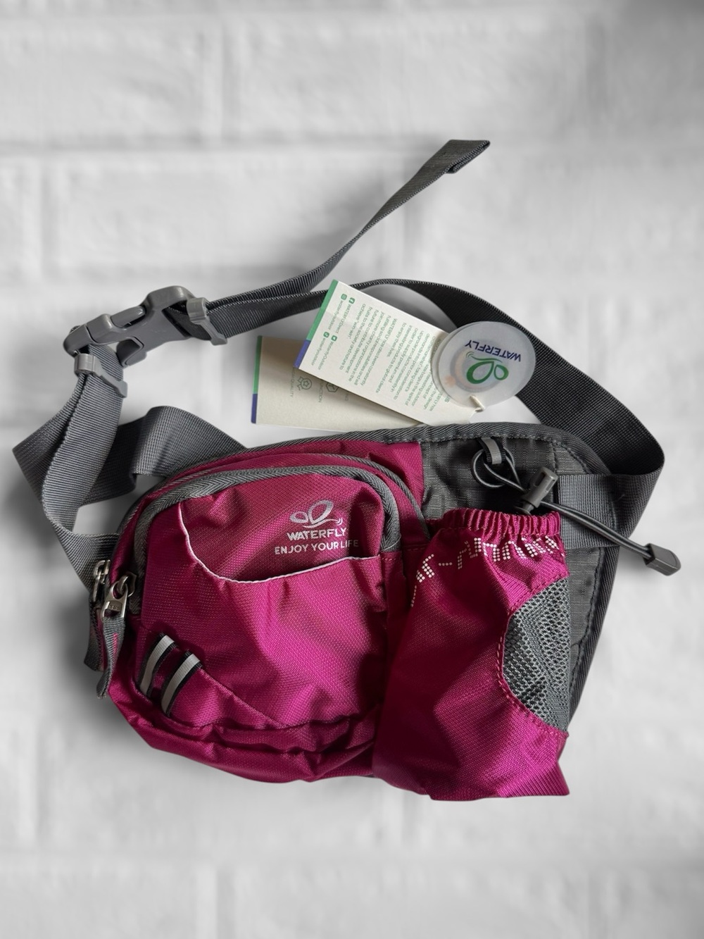 New WATERFLY Fanny Pack Waist Bag: Waist Pack w/ Water Bottle Holder MagentaPink